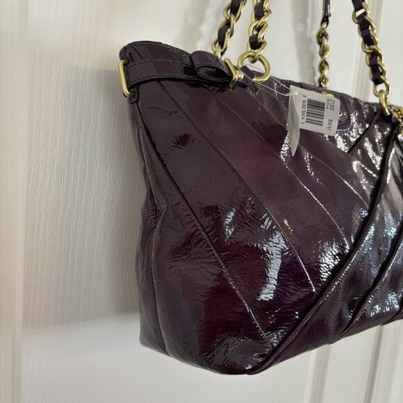 Coach Madison Diagonal Pleated Patent Leather Tote Bag Handbag 21300 Violet NEW - Picture 5 of 11